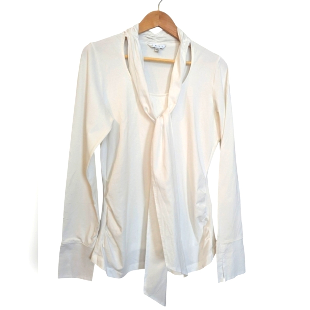 CAbi Ivory Tunic Blouse with Attached Tie Large